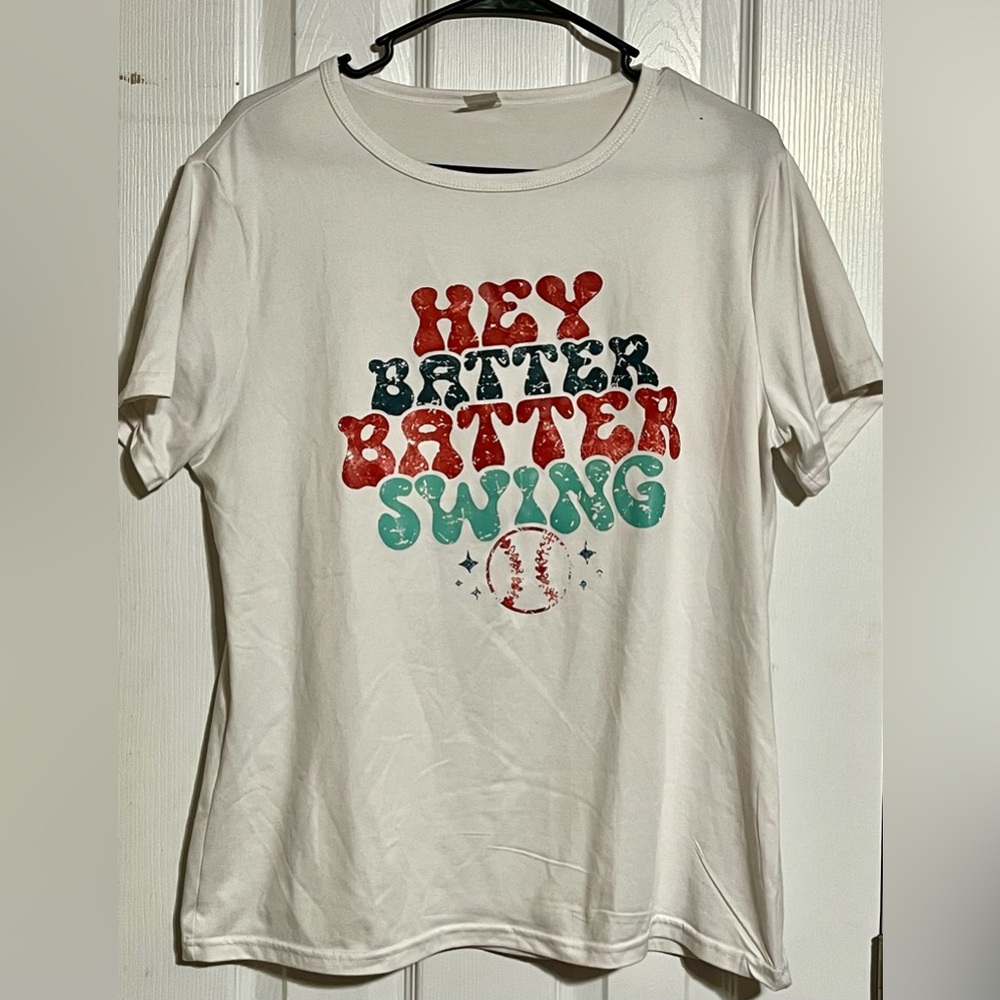 White Tee with Colorful Baseball Graphic